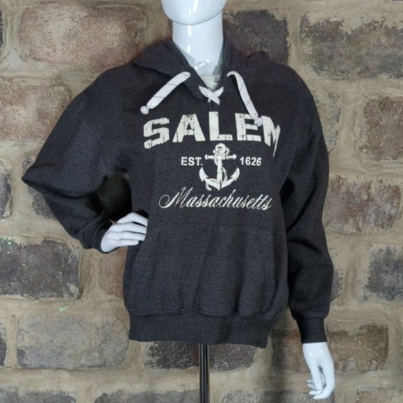 Bay State Gear Salem Massachusetts Dark Gray Hooded Pullover Woman's Size Small - Picture 2 of 13